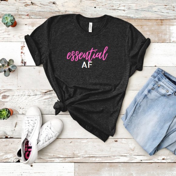 Wander Luxe Life Tops - ESSENTIAL AF Pink Glitter Graphic Tee Shirt